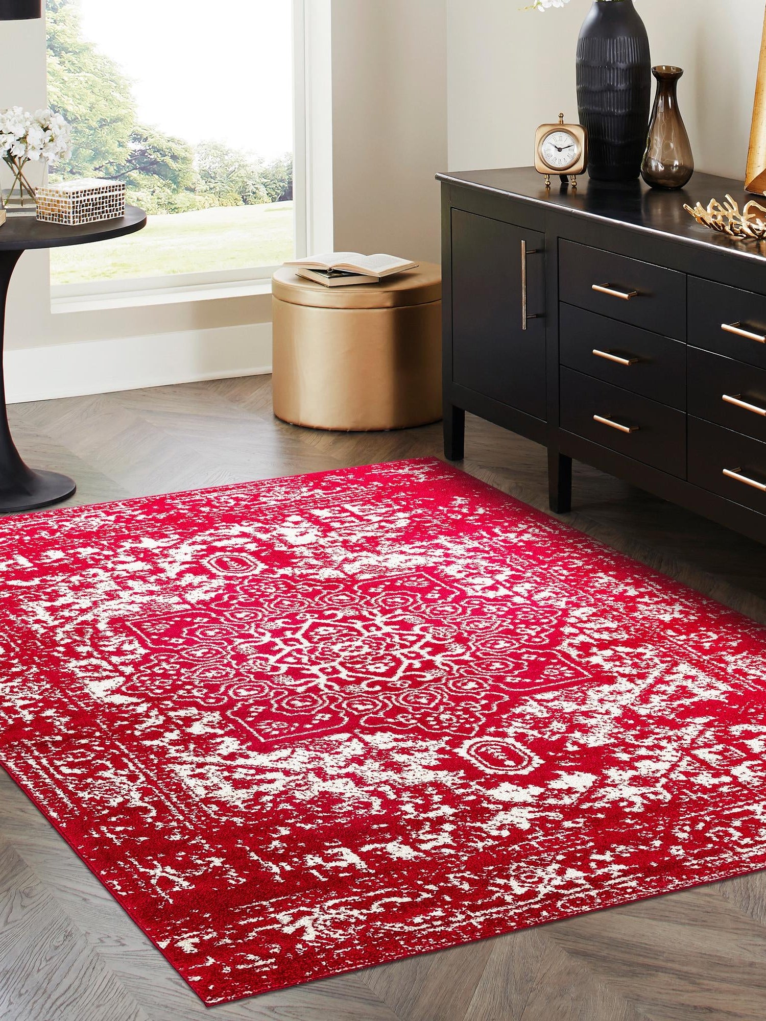 Red 10' x 13' 1 Richmond Rectangle Area Rug Vintage Distressed Look Traditional Design Carpet for Unique Home Interior Design for Sale at Rug Engine