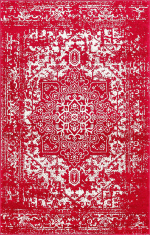 Red 5' 3 x 8' Richmond Rectangle Area Rug Vintage Distressed Look Traditional Design Carpet for Unique Home Interior Design for Sale at Rug Engine