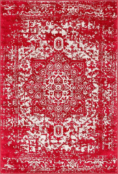 Red 4' 1 x 6' 1 Richmond Rectangle Area Rug Vintage Distressed Look Traditional Design Carpet for Unique Home Interior Design for Sale at Rug Engine