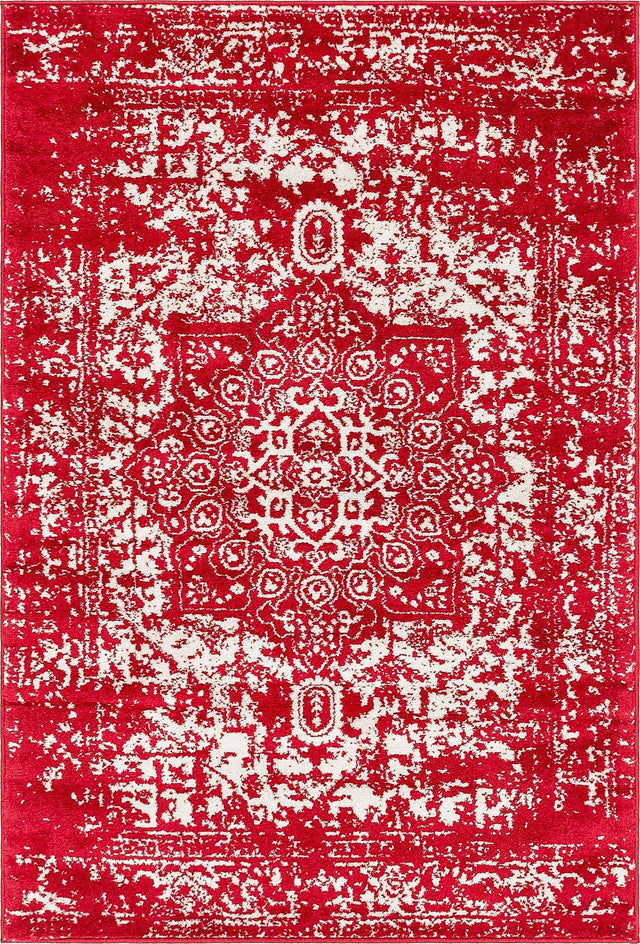 Red 4' 1 x 6' 1 Richmond Rectangle Area Rug Vintage Distressed Look Traditional Design Carpet for Unique Home Interior Design for Sale at Rug Engine