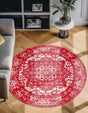 Red 7' 10 x 7' 10 Richmond Round Area Rug Vintage Distressed Look Traditional Design Carpet for Unique Home Interior Design for Sale at Rug Engine