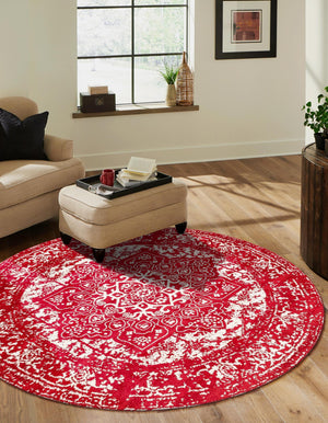 Red 7' 10 x 7' 10 Richmond Round Area Rug Vintage Distressed Look Traditional Design Carpet for Unique Home Interior Design for Sale at Rug Engine