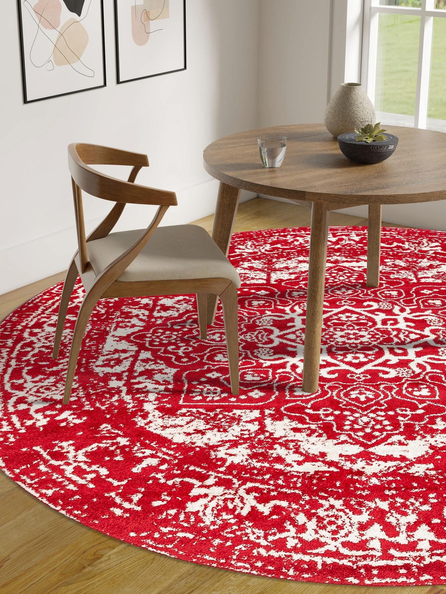 Red 7' 10 x 7' 10 Richmond Round Area Rug Vintage Distressed Look Traditional Design Carpet for Unique Home Interior Design for Sale at Rug Engine