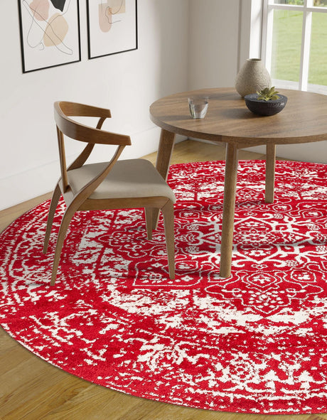 Red 7' 10 x 7' 10 Richmond Round Area Rug Vintage Distressed Look Traditional Design Carpet for Unique Home Interior Design for Sale at Rug Engine