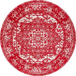 Red 7' 10 x 7' 10 Richmond Round Area Rug Vintage Distressed Look Traditional Design Carpet for Unique Home Interior Design for Sale at Rug Engine