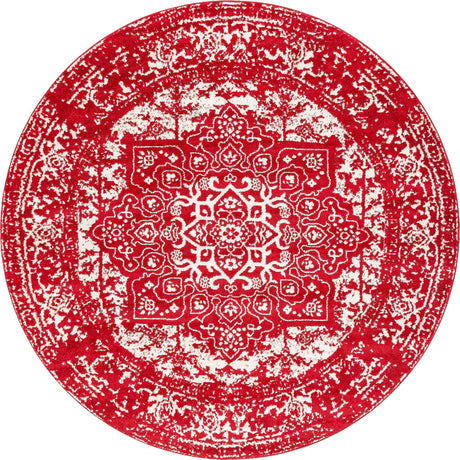 Red 7' 10 x 7' 10 Richmond Round Area Rug Vintage Distressed Look Traditional Design Carpet for Unique Home Interior Design for Sale at Rug Engine
