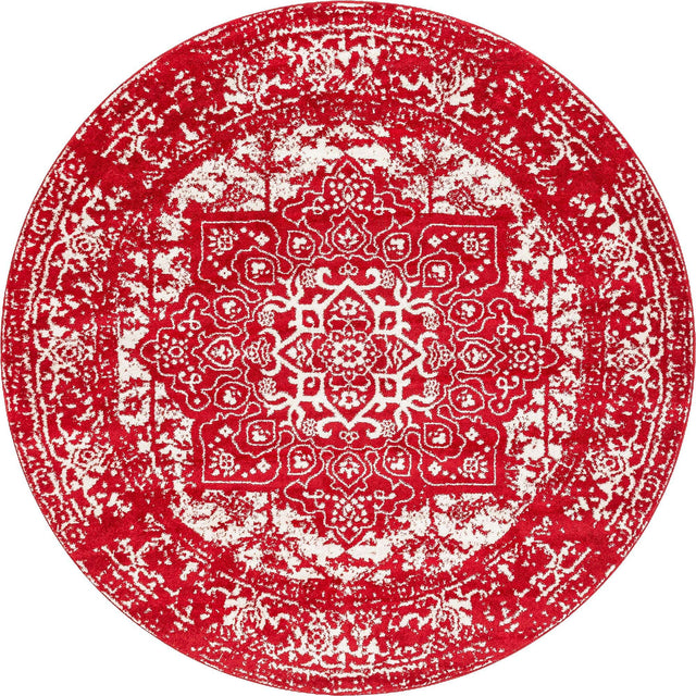 Red 7' 10 x 7' 10 Richmond Round Area Rug Vintage Distressed Look Traditional Design Carpet for Unique Home Interior Design for Sale at Rug Engine
