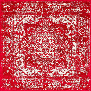 Red 4' 1 x 4' 1 Richmond Square Area Rug Vintage Distressed Look Traditional Design Carpet for Unique Home Interior Design for Sale at Rug Engine