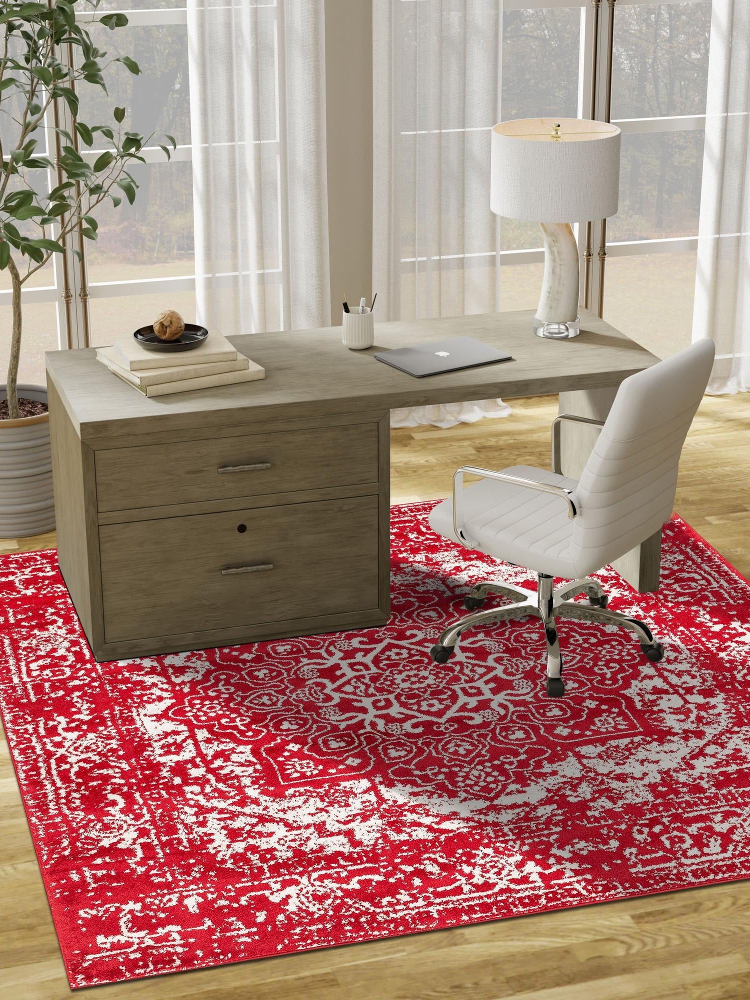 Red 5' 3 x 5' 3 Richmond Square Area Rug Vintage Distressed Look Traditional Design Carpet for Unique Home Interior Design for Sale at Rug Engine