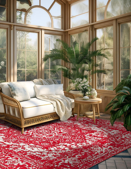Red 7' 10 x 7' 10 Richmond Square Area Rug Vintage Distressed Look Traditional Design Carpet for Unique Home Interior Design for Sale at Rug Engine