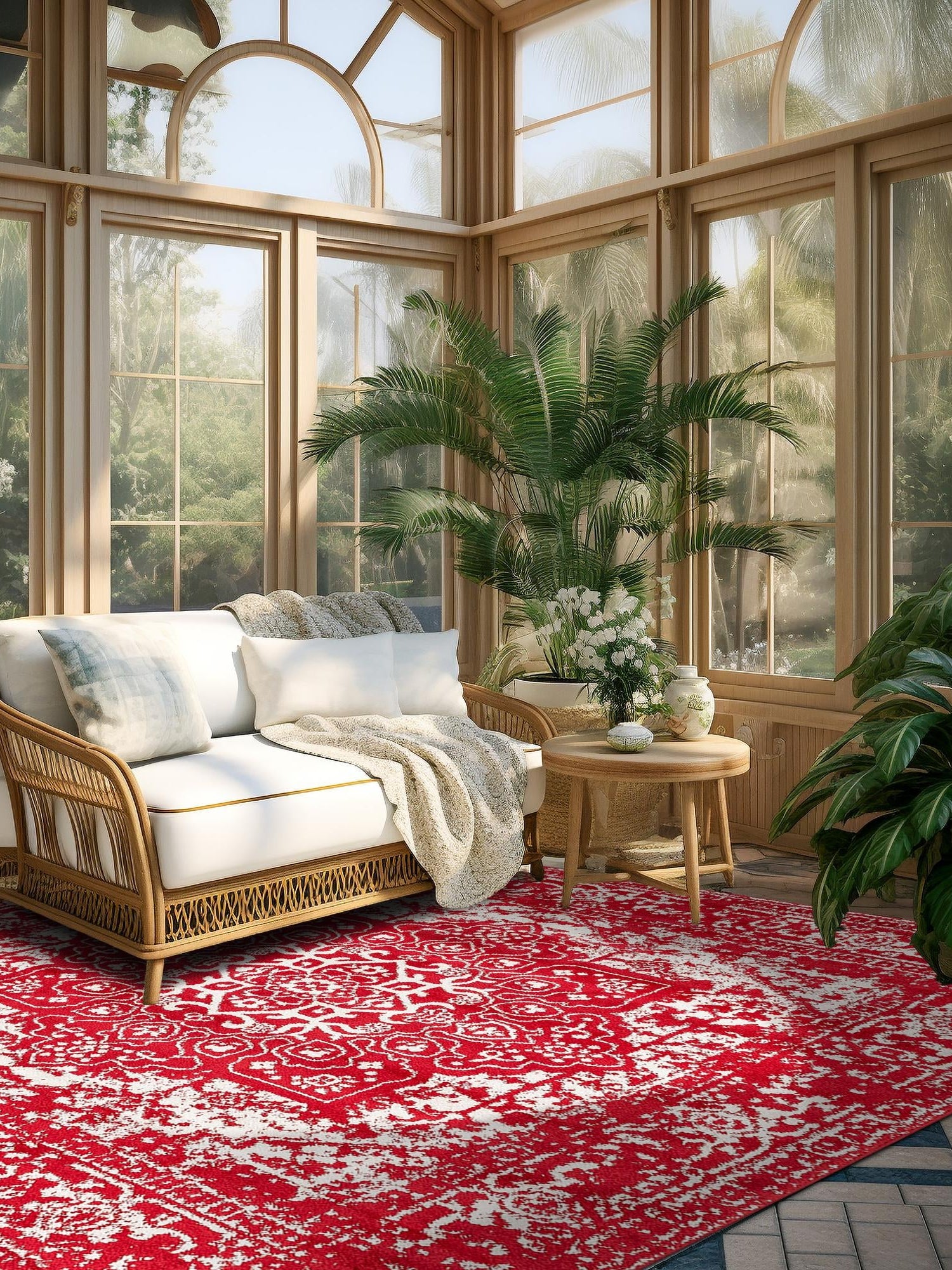 Red 5' 3 x 5' 3 Richmond Square Area Rug Vintage Distressed Look Traditional Design Carpet for Unique Home Interior Design for Sale at Rug Engine