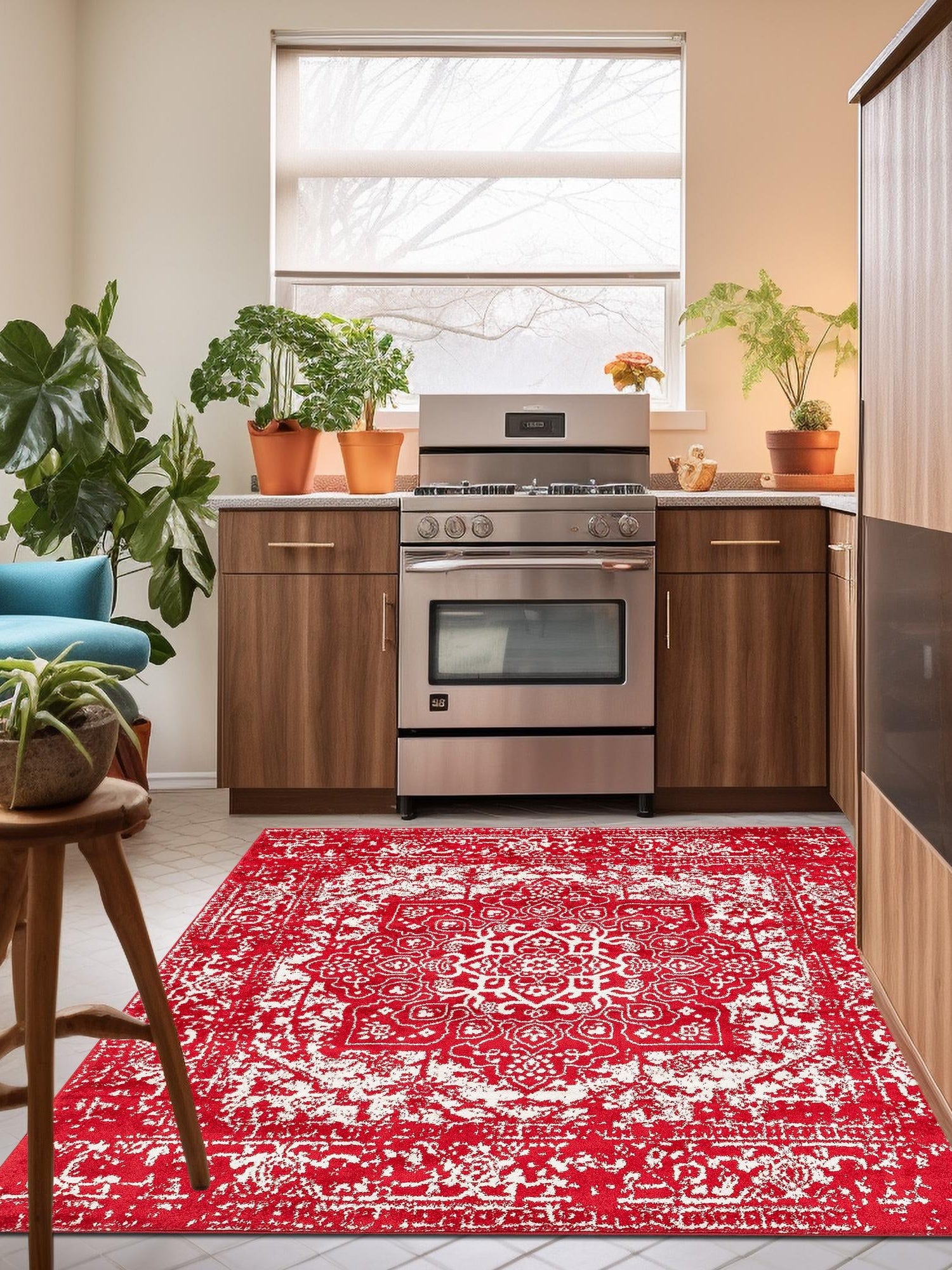 Red 4' 1 x 4' 1 Richmond Square Area Rug Vintage Distressed Look Traditional Design Carpet for Unique Home Interior Design for Sale at Rug Engine