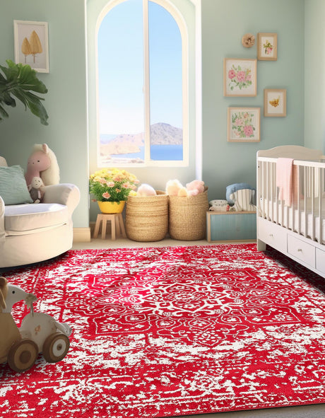 Red 4' 1 x 4' 1 Richmond Square Area Rug Vintage Distressed Look Traditional Design Carpet for Unique Home Interior Design for Sale at Rug Engine
