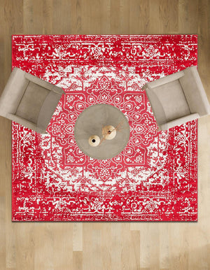 Red 5' 3 x 5' 3 Richmond Square Area Rug Vintage Distressed Look Traditional Design Carpet for Unique Home Interior Design for Sale at Rug Engine