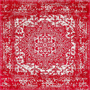 Red 5' 3 x 5' 3 Richmond Square Area Rug Vintage Distressed Look Traditional Design Carpet for Unique Home Interior Design for Sale at Rug Engine
