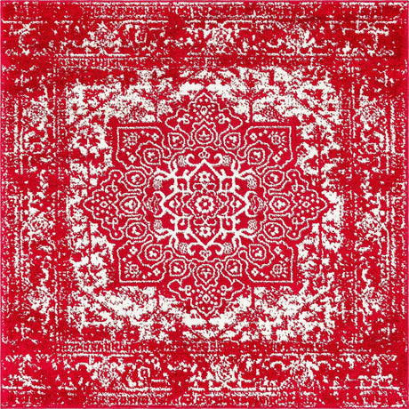 Red 5' 3 x 5' 3 Richmond Square Area Rug Vintage Distressed Look Traditional Design Carpet for Unique Home Interior Design for Sale at Rug Engine