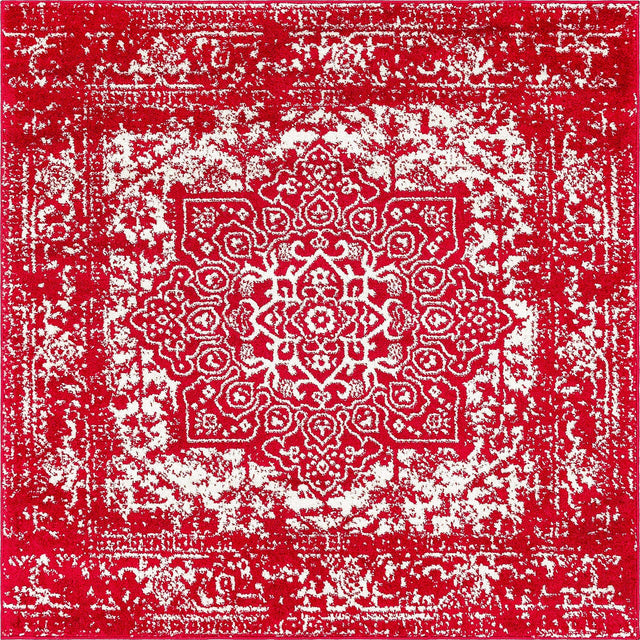 Red 5' 3 x 5' 3 Richmond Square Area Rug Vintage Distressed Look Traditional Design Carpet for Unique Home Interior Design for Sale at Rug Engine