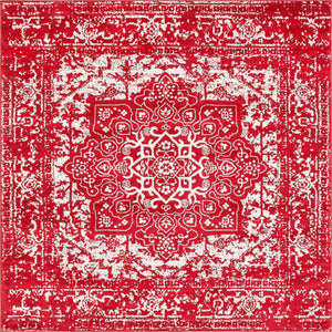 Red 7' 10 x 7' 10 Richmond Square Area Rug Vintage Distressed Look Traditional Design Carpet for Unique Home Interior Design for Sale at Rug Engine
