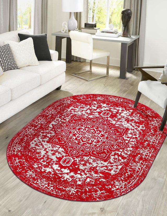 Red 5' 3 x 8' Richmond Oval Area Rug Vintage Distressed Look Traditional Design Carpet for Unique Home Interior Design for Sale at Rug Engine