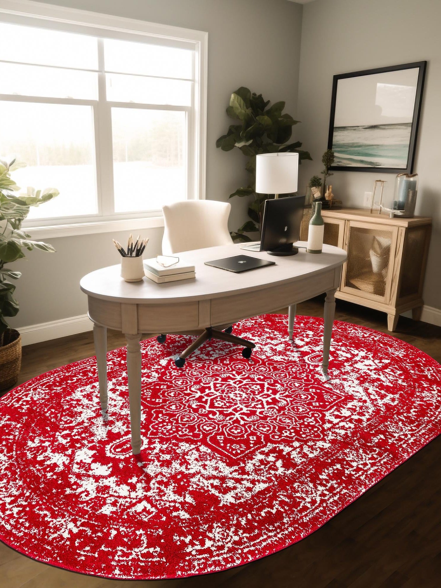 Red 3' 1 x 5' 3 Richmond Oval Area Rug Vintage Distressed Look Traditional Design Carpet for Unique Home Interior Design for Sale at Rug Engine