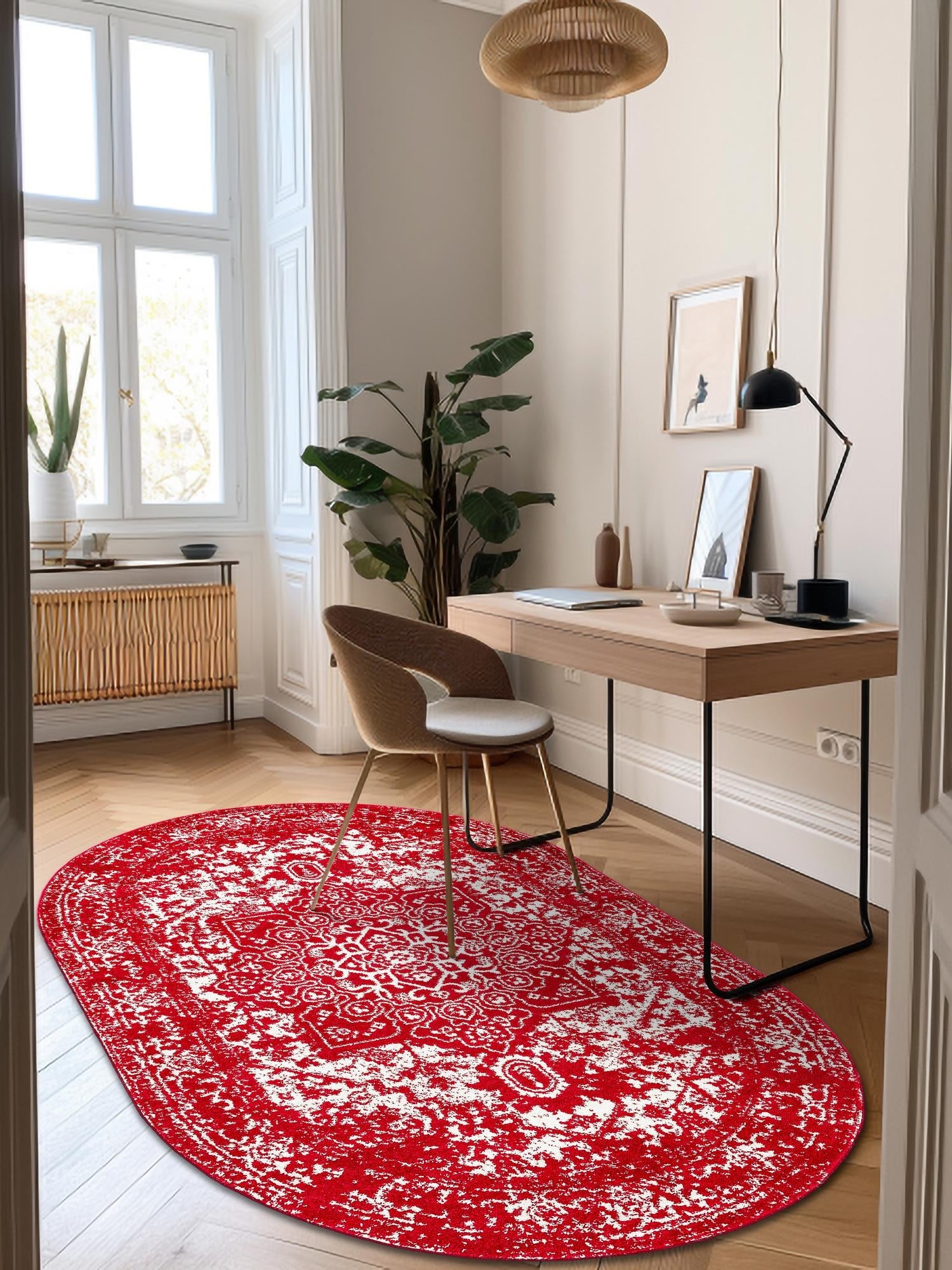 Red 5' 3 x 8' Richmond Oval Area Rug Vintage Distressed Look Traditional Design Carpet for Unique Home Interior Design for Sale at Rug Engine