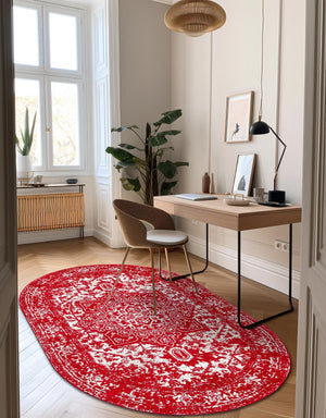 Red 5' 3 x 8' Richmond Oval Area Rug Vintage Distressed Look Traditional Design Carpet for Unique Home Interior Design for Sale at Rug Engine