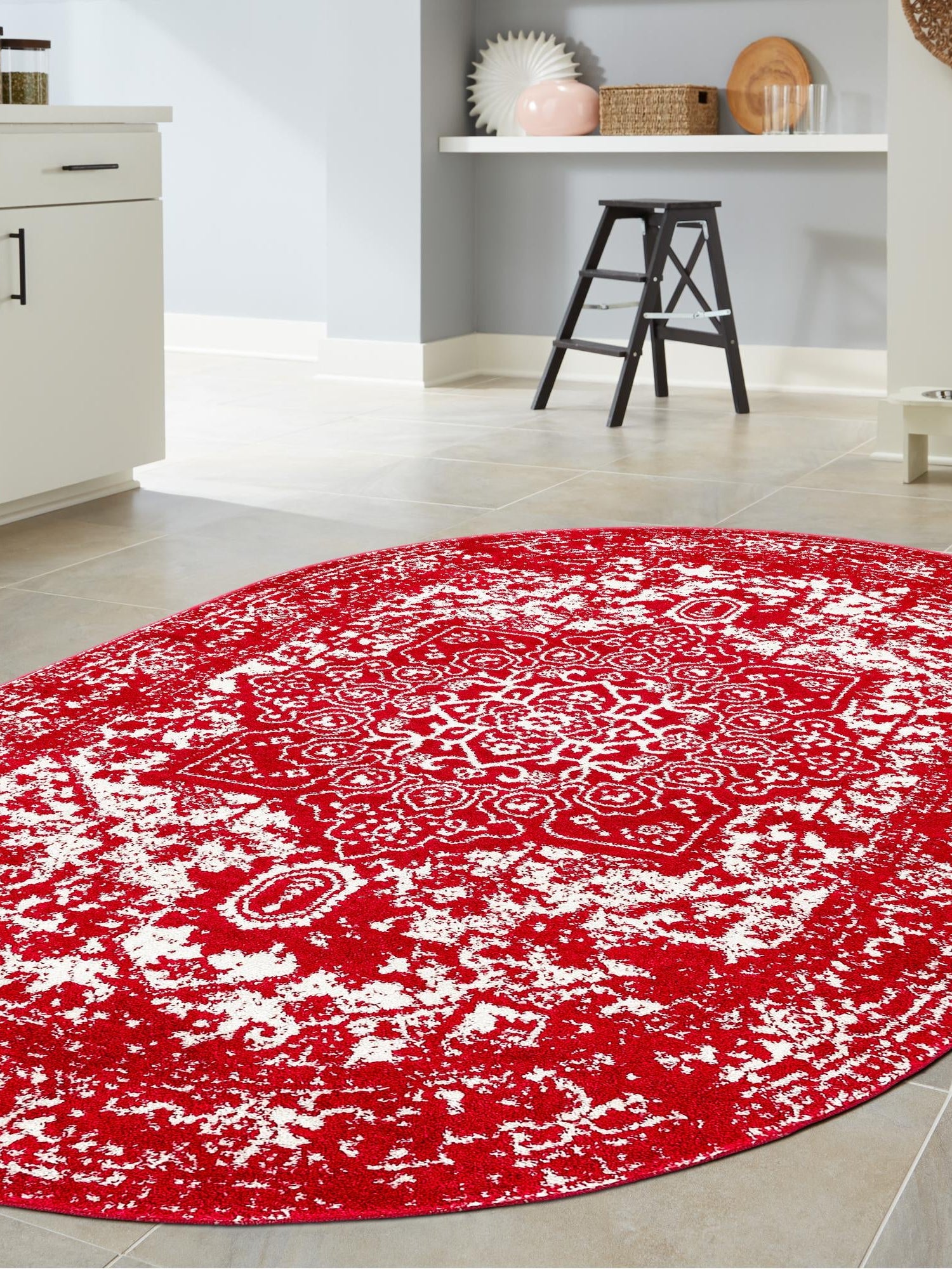 Red 5' 3 x 8' Richmond Oval Area Rug Vintage Distressed Look Traditional Design Carpet for Unique Home Interior Design for Sale at Rug Engine