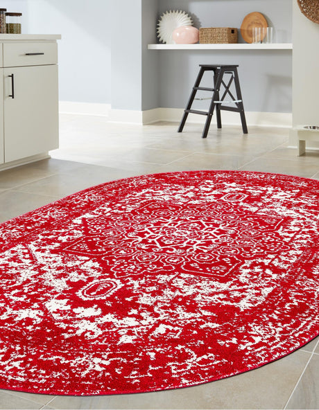 Red 5' 3 x 8' Richmond Oval Area Rug Vintage Distressed Look Traditional Design Carpet for Unique Home Interior Design for Sale at Rug Engine