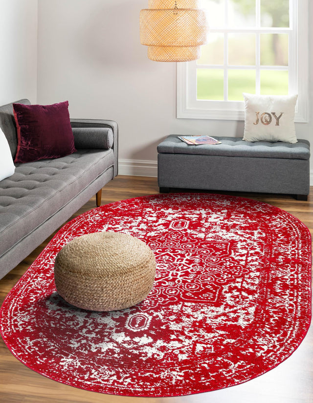 Red 5' 3 x 8' Richmond Oval Area Rug Vintage Distressed Look Traditional Design Carpet for Unique Home Interior Design for Sale at Rug Engine