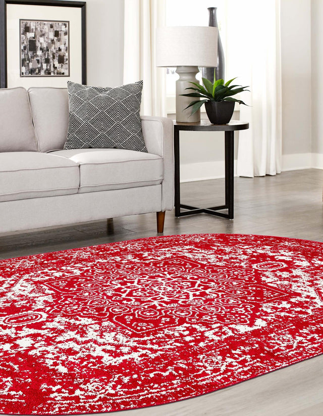 Red 5' 3 x 8' Richmond Oval Area Rug Vintage Distressed Look Traditional Design Carpet for Unique Home Interior Design for Sale at Rug Engine