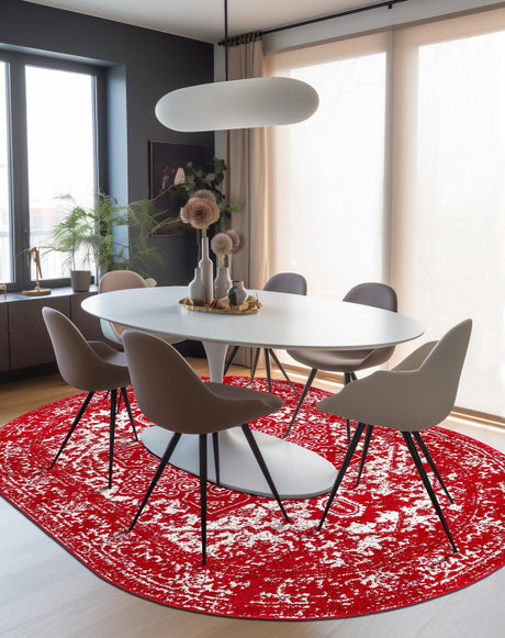 Red 7' 10 x 10' Richmond Oval Area Rug Vintage Distressed Look Traditional Design Carpet for Unique Home Interior Design for Sale at Rug Engine