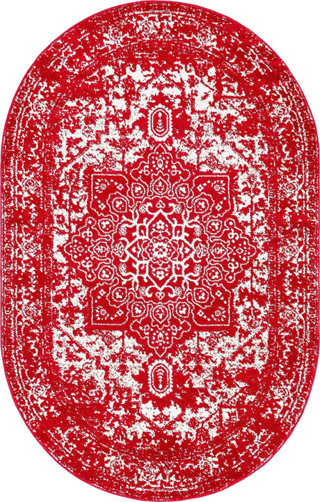 Red 5' 3 x 8' Richmond Oval Area Rug Vintage Distressed Look Traditional Design Carpet for Unique Home Interior Design for Sale at Rug Engine