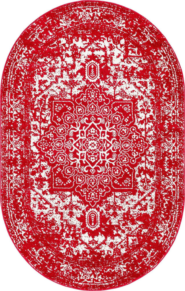 Red 5' 3 x 8' Richmond Oval Area Rug Vintage Distressed Look Traditional Design Carpet for Unique Home Interior Design for Sale at Rug Engine