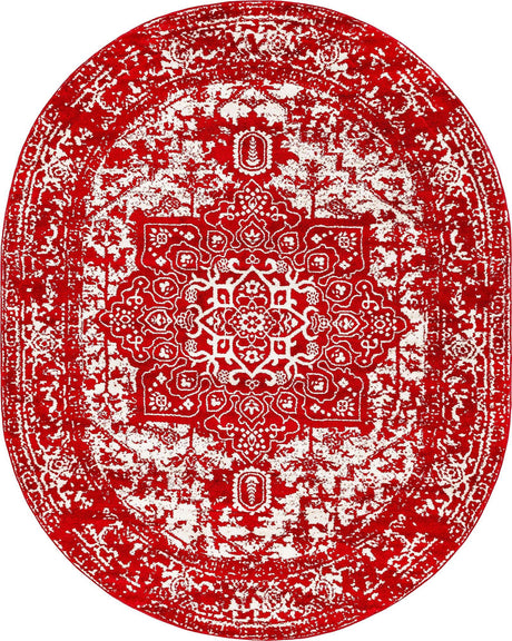 Red 7' 10 x 10' Richmond Oval Area Rug Vintage Distressed Look Traditional Design Carpet for Unique Home Interior Design for Sale at Rug Engine