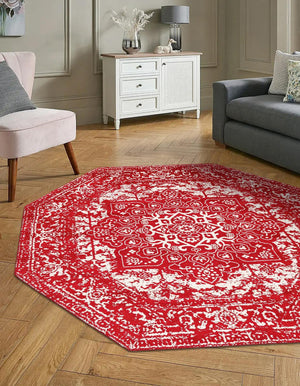 Red 7' 10 x 7' 10 Richmond Octagon Area Rug Vintage Distressed Look Traditional Design Carpet for Unique Home Interior Design for Sale at Rug Engine