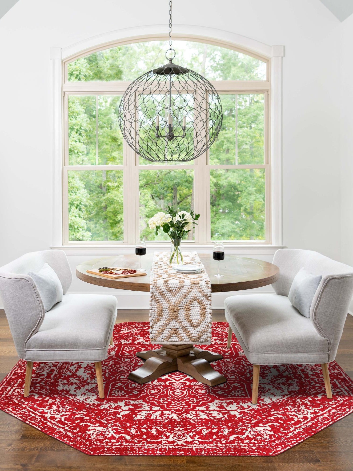 Red 5' 3 x 5' 3 Richmond Octagon Area Rug Vintage Distressed Look Traditional Design Carpet for Unique Home Interior Design for Sale at Rug Engine