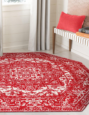 Red 5' 3 x 5' 3 Richmond Octagon Area Rug Vintage Distressed Look Traditional Design Carpet for Unique Home Interior Design for Sale at Rug Engine
