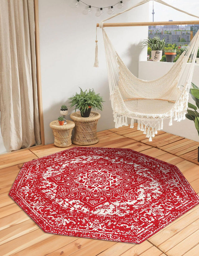 Red 7' 10 x 7' 10 Richmond Octagon Area Rug Vintage Distressed Look Traditional Design Carpet for Unique Home Interior Design for Sale at Rug Engine