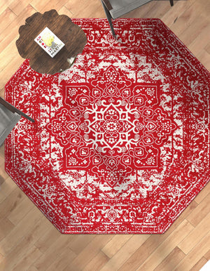 Red 5' 3 x 5' 3 Richmond Octagon Area Rug Vintage Distressed Look Traditional Design Carpet for Unique Home Interior Design for Sale at Rug Engine
