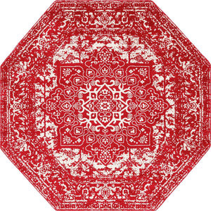Red 7' 10 x 7' 10 Richmond Octagon Area Rug Vintage Distressed Look Traditional Design Carpet for Unique Home Interior Design for Sale at Rug Engine