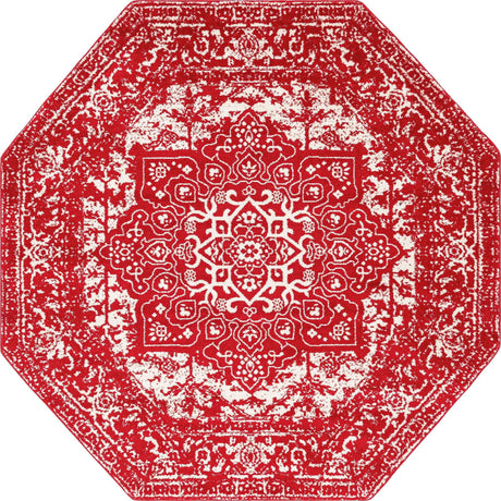 Red 7' 10 x 7' 10 Richmond Octagon Area Rug Vintage Distressed Look Traditional Design Carpet for Unique Home Interior Design for Sale at Rug Engine