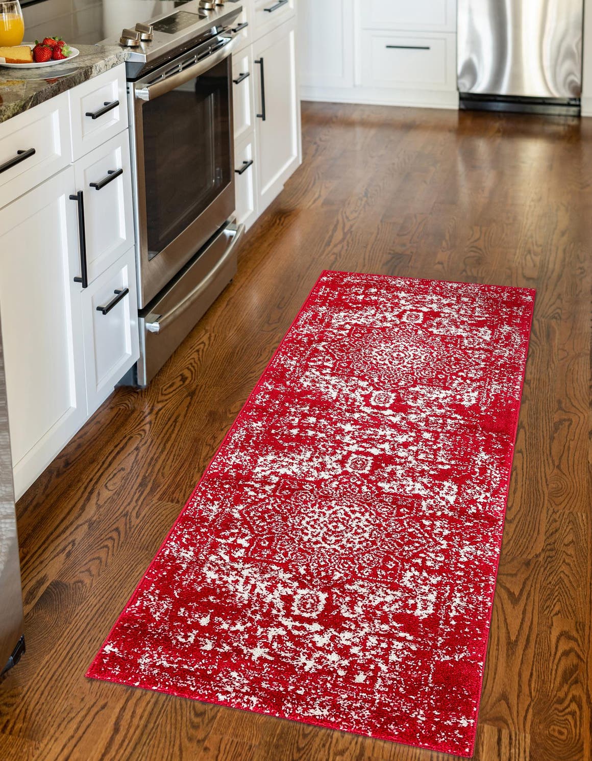 Red 2' x 6' 1 Richmond Runner Area Rug Vintage Distressed Look Traditional Design Carpet for Unique Home Interior Design for Sale at Rug Engine
