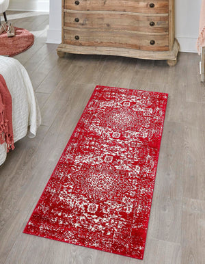 Red 2' x 6' 1 Richmond Runner Area Rug Vintage Distressed Look Traditional Design Carpet for Unique Home Interior Design for Sale at Rug Engine