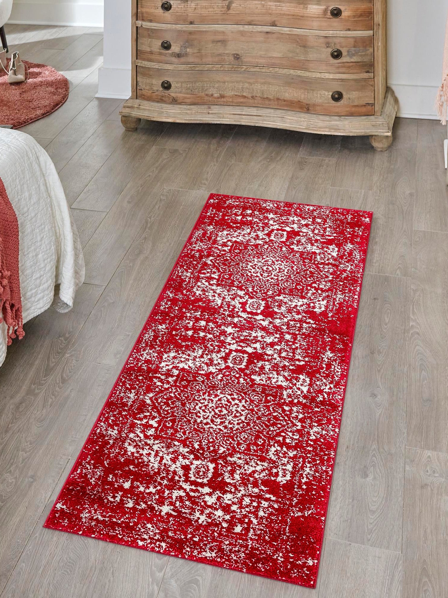 Red 2' x 8' Richmond Runner Area Rug Vintage Distressed Look Traditional Design Carpet for Unique Home Interior Design for Sale at Rug Engine