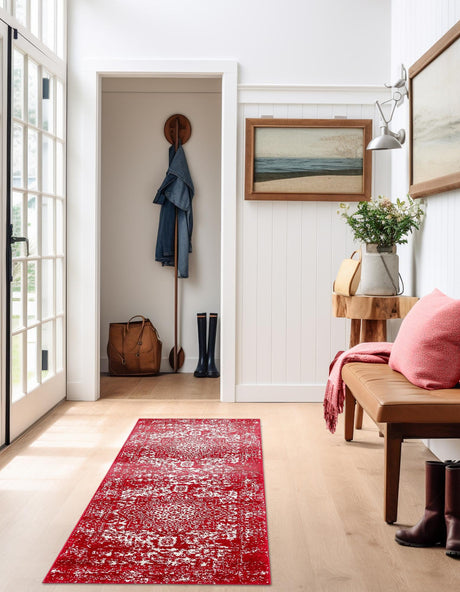 Red 2' 7 x 12' Richmond Runner Area Rug Vintage Distressed Look Traditional Design Carpet for Unique Home Interior Design for Sale at Rug Engine
