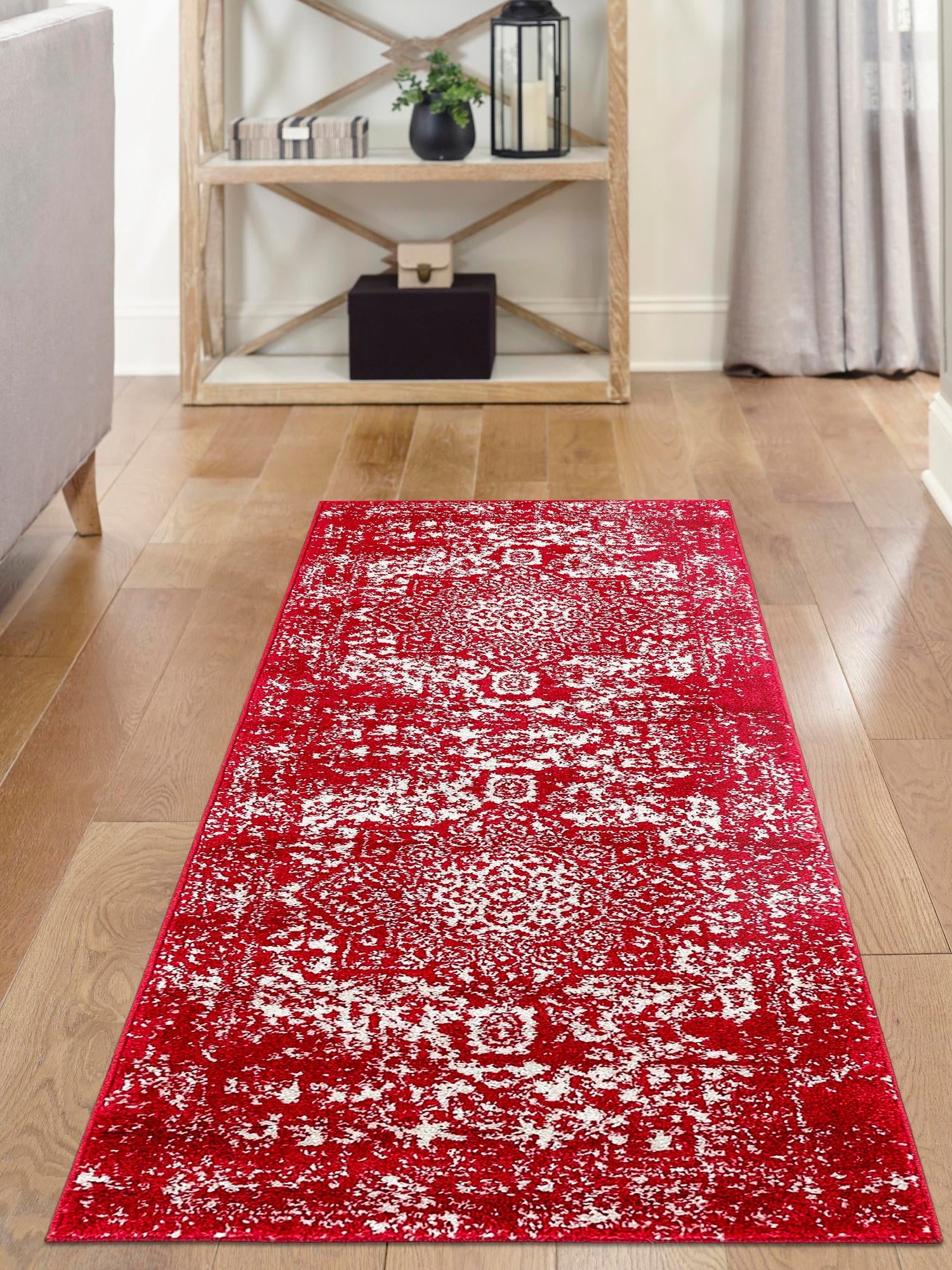 Red 2' 7 x 12' Richmond Runner Area Rug Vintage Distressed Look Traditional Design Carpet for Unique Home Interior Design for Sale at Rug Engine