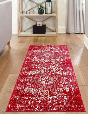 Red 2' 7 x 12' Richmond Runner Area Rug Vintage Distressed Look Traditional Design Carpet for Unique Home Interior Design for Sale at Rug Engine