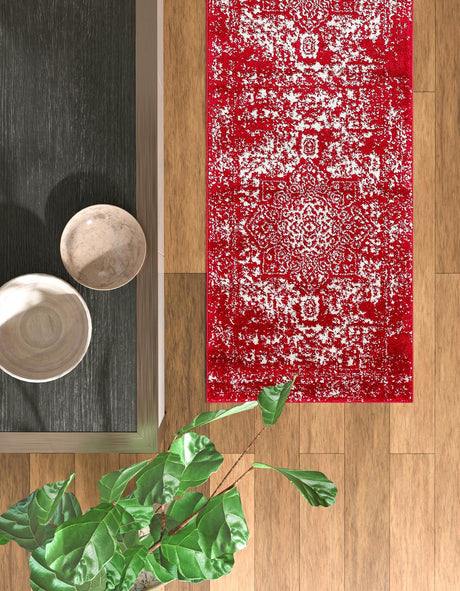 Red 2' x 8' Richmond Runner Area Rug Vintage Distressed Look Traditional Design Carpet for Unique Home Interior Design for Sale at Rug Engine