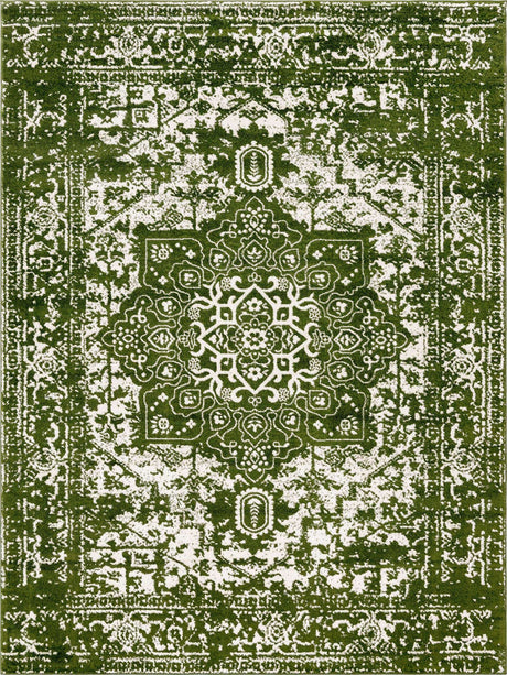 Green 9' x 12' Richmond Rectangle Area Rug Vintage Distressed Look Traditional Design Carpet for Unique Home Interior Design for Sale at Rug Engine