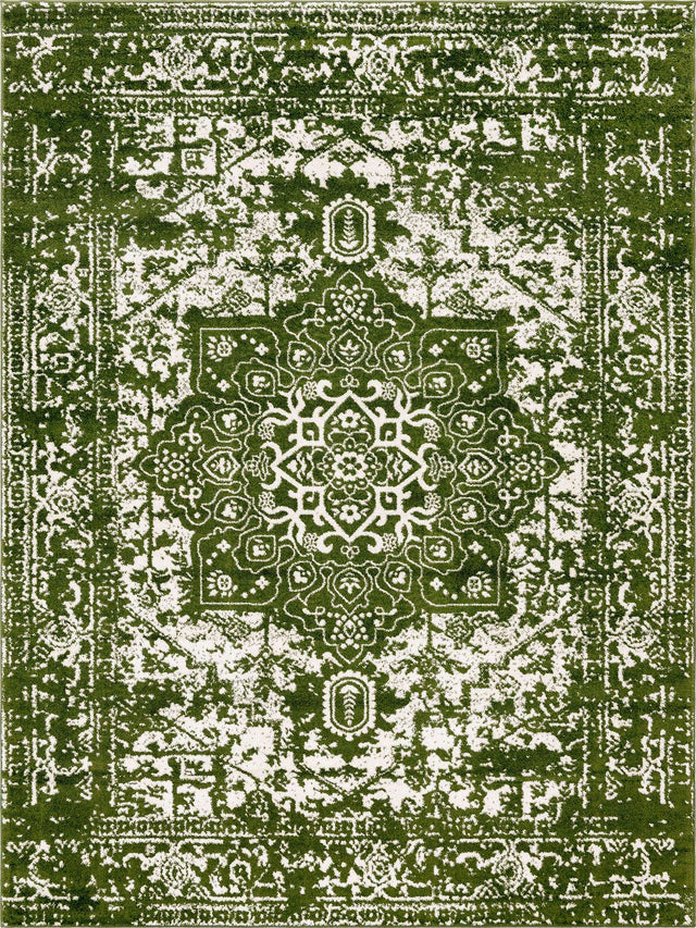 Green 9' x 12' Richmond Rectangle Area Rug Vintage Distressed Look Traditional Design Carpet for Unique Home Interior Design for Sale at Rug Engine